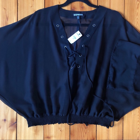 Express Dolman Sleeve Black Sheer Blouse - Picture 4 of 6
